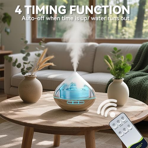 500ML Essential Oil Diffuser, Aromatherapy Diffuser with Remote Control, Multifunctional Air Diffusers for Home Office Room, Fragrance Aroma Diffuser with 7 Color LED & 2 Mist Mode, Brown - Image 4