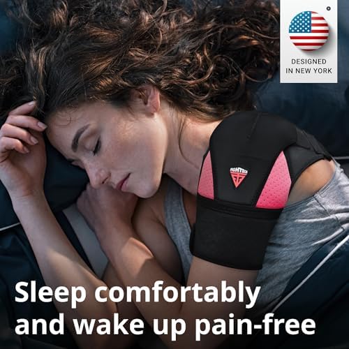 Shoulder Brace - Support & Injury Prevention Brace- Joint Pain Releaser- Shoulder Compression Wrap Strap - Adjustable Injury Accessories for Shoulders - Premium Quality Strap by FIGHTECH (Pink, S-M) - Image 4