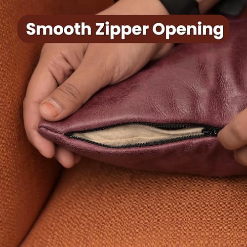LL LEATHER LOVERS 100% Lambskin Leather Pillow Cover 16x24 Inch – Hand-Stitched Cushion Case with Hidden Zipper, Decorative Throw Cover for Sofa, Bed and Living Room - Pink Maroon Panel Pack of 2 - Image 5