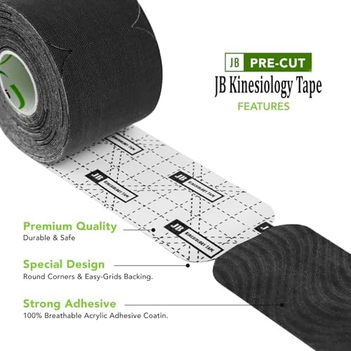 JB Tape Kinesiology Tape, Black, 80 Precut 10-Inch Strips, 4 Rolls - Image 5