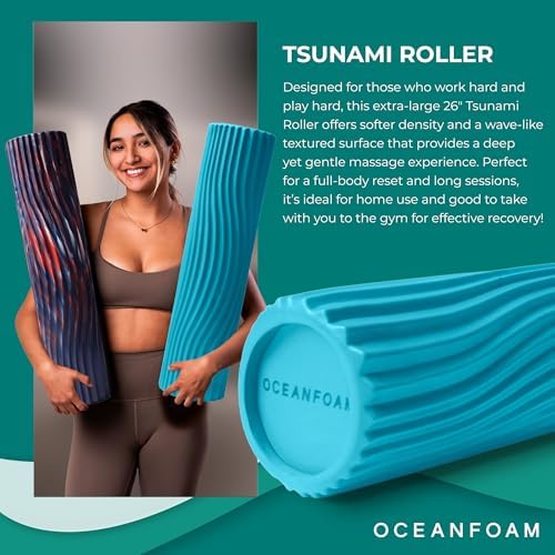 Oceanfoam Tsunami Roller (Miami Blue) - Extra-Large, 26" x 5.9" - Soft, Textured Foam Roller for Physical Therapy, Back Pain, Exercise & Stretching - Wave Textured - Yoga, Athletics, & Wellness - Image 3