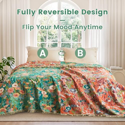 MSGKV Boho Throw Blanket 50"x60" 100% Cotton Floral Blanket for Couch Bed - Image 4