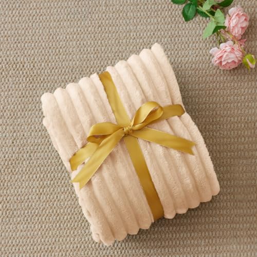 BEDELITE Ribbed Fleece Throw Blanket for Couch, Blush Sand, 50"x70" - Image 6