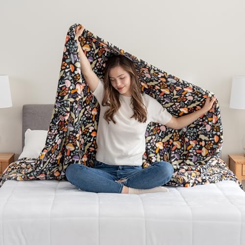 Berkshire Blanket-Classic Heavyweight Warm Soft Printed VelvetLoft® Plush Blanket, King Size Soft Fuzzy Blanket for Couch Sofa Bed, Mushroom Cutie Charcoal, 90in x 108in - Image 2