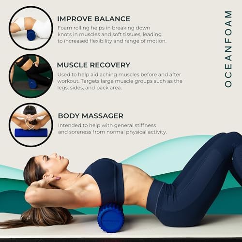 Oceanfoam Tidal Roller - Royal Blue - Muscle Massage Foam Roller for Back Pain & Stretching - Firm and Ergonomic Wide Wave Textured - Yoga, Athletics, & Wellness - Full Size, 20" x 5" - Image 5