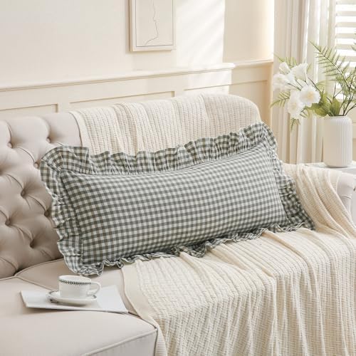 14x36 inches Sage Green Plaid Ruffle Lumbar Pillow Sham 1 Piece - Image 4