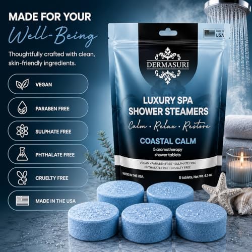 Dermasuri Shower Steamers Aromatherapy, Coastal Calm Shower Tablets - Image 6