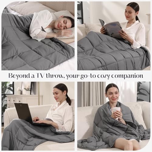 Smart Queen Weighted Blanket 5lbs (41”x60”,Grey) Throw Size Soft Cooling Heavy Blanket for Sleeping, Breathable All Season Comfort with Premium Glass Beads,Machine Washable - Image 5