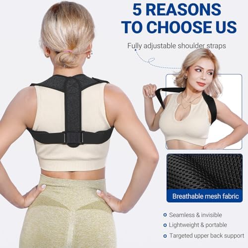 Posture Corrector for Women & Men, Adjustable Upper Back Brace Straightener (1, Black) - Image 3