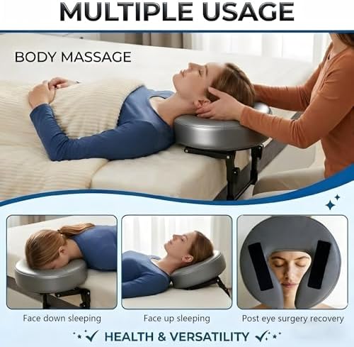 Massage Headrest for Bed Home Mattress Top Massage Kit Adjustable 18" Height SPA Head Holder Massage Face Cradle Home Salon Face Cushion Support Bracket (Gray) - Image 2