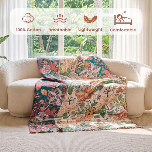 MSGKV Boho Throw Blanket 50"x60" 100% Cotton Embroidery Floral Muslin Throw - Image 2