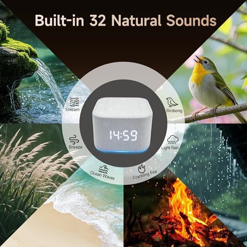 Sound Machine with 32 Non Looping Natural Soothing Sounds, White Noise Machine with Night Light, Sleep Timer Therapy for Baby Kids Adults, Gray - Image 2