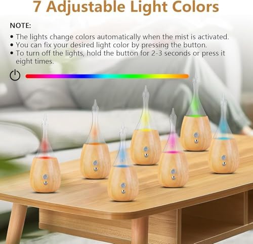 Lychee Essential Oil Diffuser Humidifiers, 7 Colors Light Setting, Quiet Diffuser, Small Aromatherapy Diffuser with Wood Grain Base for Room Home Office Bedroom Nice Gift - Image 7