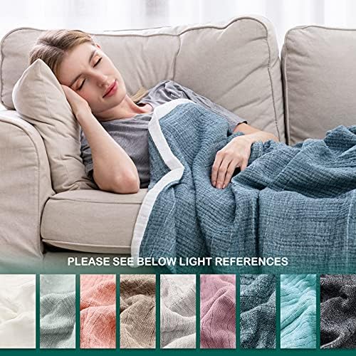 SE SOFTEXLY Muslin Throw Blanket, 4-Layer Dyed Yarn, 60”x80”, Denim Blue - Image 5