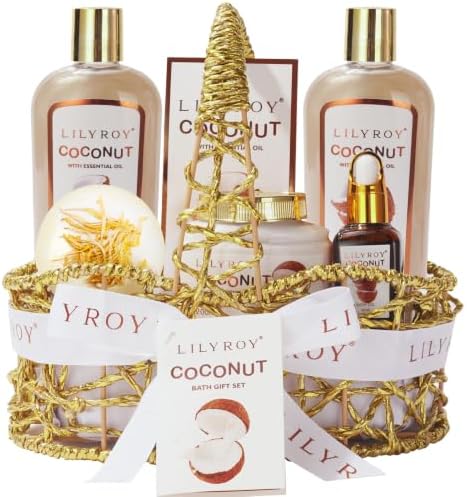 Spa Gifts, Bath Set, Birthday Gift - Coconut Spa Gift Baskets for Women by LILYROY