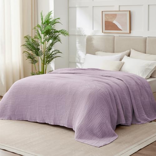 100% Cotton Muslin Blanket California King 120" x 90", 6 Layers Breathable and Lightweight Oversized Blankets for Bed, Soft Cooling Gauze Blanket for Adults All Season, Lavender - Image 7