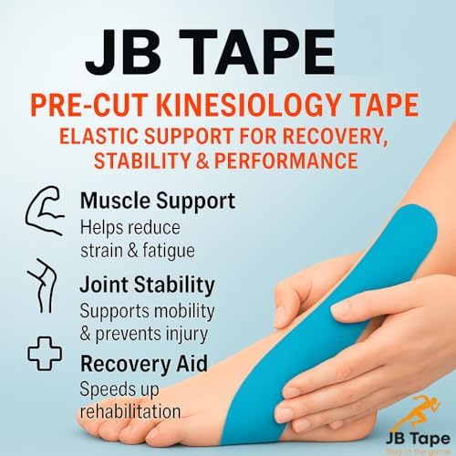 JB Tape Kinesiology Tape, 80 Precut Strips, Blue, Latex‑Free, 4 Rolls - Image 5