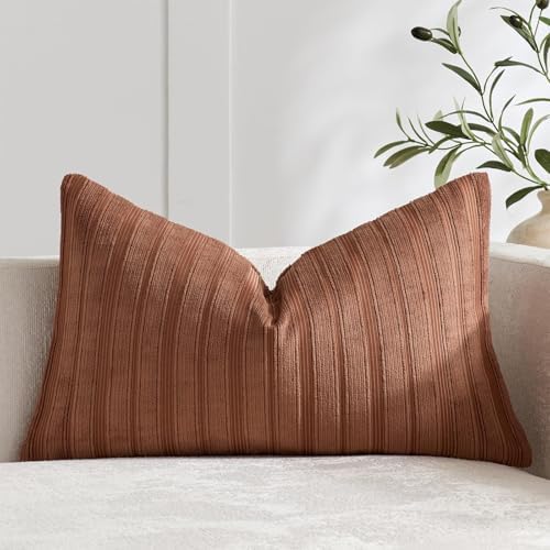 DEZENE 14x24 Rust Lumbar Pillow Covers Soft Striped Corduroy Fall Christmas Rectangular Throw Pillow Cases for Couch Sofa Bedroom Living Room Home Decor by DEZENE