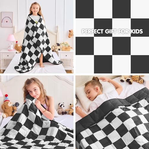 yescool Black Checkered Weighted Blanket 7 Pounds Plaid Weighted Throw Blanket, Heavy Blanket for Sleeping, Tartan Bed Blanket Gifts for 60-80lbs, 40"x60" - Image 4