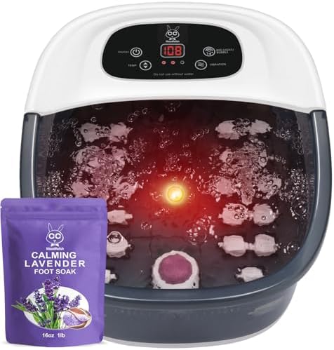 Foot Spa Bath Massager with Heat Bubbles and Vibration Massage and Jets, 16 OZ Calming Lavender Foot Soak Epsom Salt, MoodRelish Foot Soaker with Red Light, 22 Massage Rollers, Adjustable Temp - Grey by Unknown