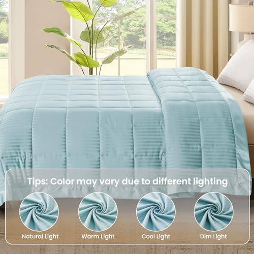 downluxe Queen Size Blanket with Satin Trim, Lightweight Down Alternative Blankets Queen Size for All Season, Machine Washable (Cool Blue, 90x90 Inch) - Image 6