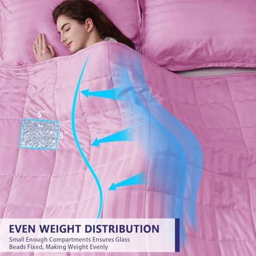 yescool Weighted Blanket for Adults (20 lbs, 60" x 80", Salmon Stripes) Heavy Blanket for Sleeping Perfect for 190-210 lbs, Queen Size Breathable Blanket with Premium Glass Bead, Machine Washable - Image 4