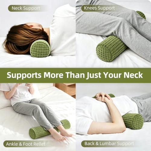 Cervical Pillow for Neck Pain, Memory Foam Neck Roll – Green - Image 4