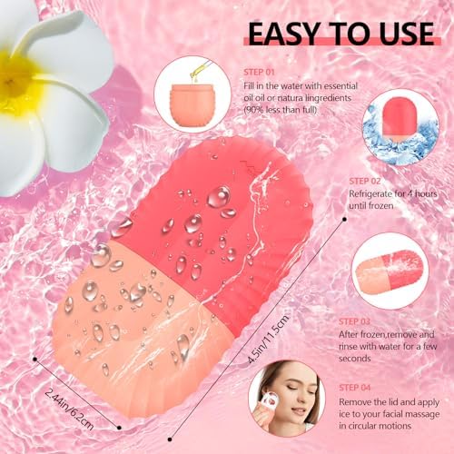 2pcs Ice Roller for Face and Eye, Silicone Ice Facial Roller Ice Holder, Face Ice Mold Skin Care, Face Icers Reusable Ice Cube Roller for Shrink Pores Anti Wrinkle Reduce Puffiness, Pink Green - Image 5