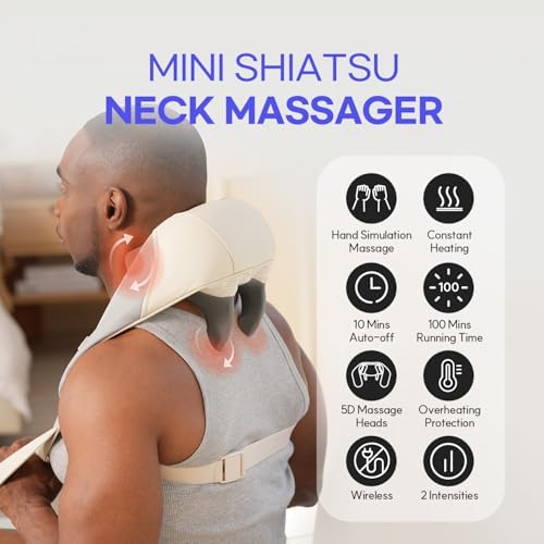 HuBDIC HubiCare Mini Neck Massager with Heat, Cordless Electric Massager for Neck and Shoulder, Upgarded 4D Deep Tissue Kneading, Deep Massage at Home for Pain Relief, Muscle Relaxation Gifts - Image 2