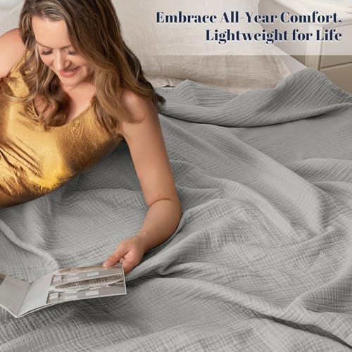 PHF 100% Cotton Muslin Blanket Queen Size 90"x90", 4-Layer Lightweight Gauze Throw, Breathable Cloud-Soft Minimalist Blanket for Bed, Couch, Camping & Baby, Light Grey, Ideal Gift - Image 2
