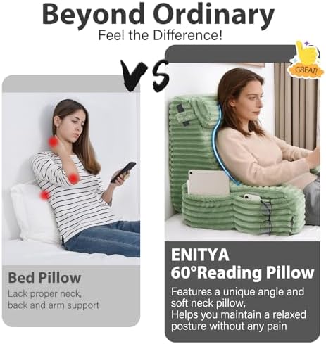 ENITYA 22" XL Back Pillow for Bed Sitting Up with Armrests & Big Pockets - Image 4