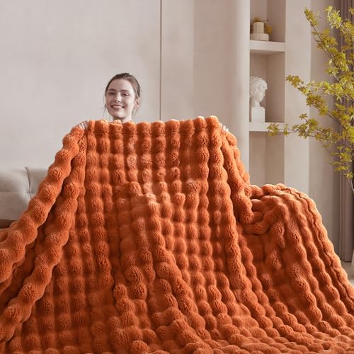 50x60 Inches Ultra-Soft Fuzzy Faux Fur Plush Throw Blanket - Thick, Warm Sherpa for Couch, Sofa, Bedroom, Camping - Decorative Blanket for Cozy Warmth, Bubble Rust - Image 2