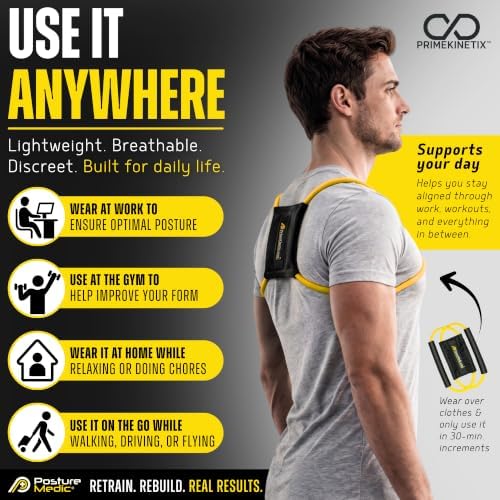 PostureMedic Original Strength Dynamic Posture Corrector for Men & Women – Active Resistance Training System for Back, Neck & Shoulder Pain Relief – Strengthen Muscles & Improve Alignment - Size L (Yellow) - Image 6