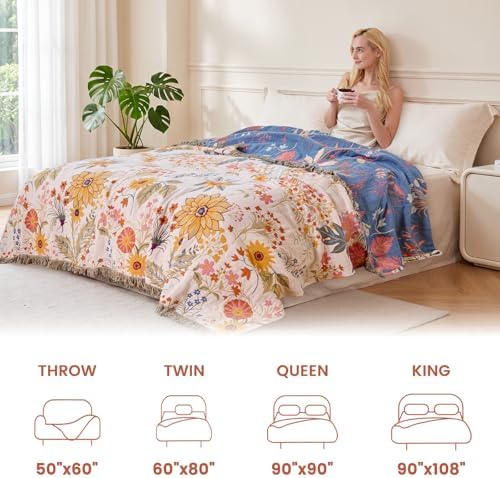 MSGKV Boho Throw Blanket 50"x60" 100% Cotton Floral Chair Blanket for Couch - Image 5