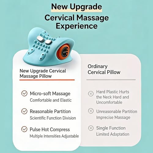 Neck Massager with Heat,3-in-1 EMS Pulse/Vibration/Heating with Remote Control,Electric Cervical Neck Traction Pillows for Pain Relief and Muscle Relaxation Gifts for Women Men(Blue) - Image 7