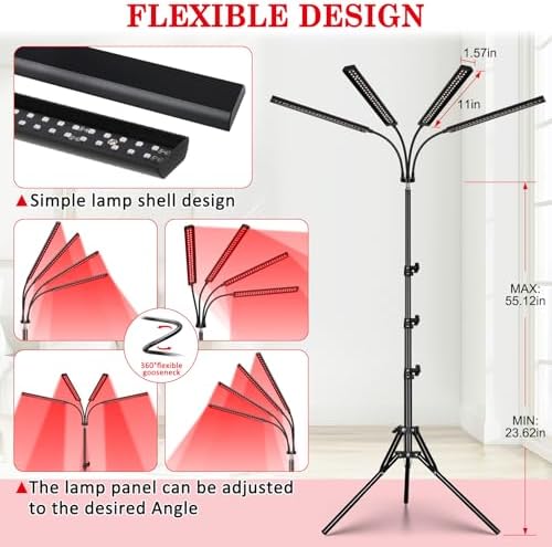 4-Head Red Light Therapy Lamp, 200 LEDs with Adjustable Stand - Image 6