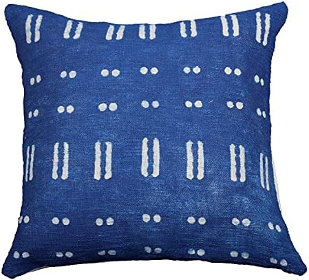 Trade Star Indigo Square Cushion Cover Handmade Sofa Pillowcase Hand Block Farmhouse Accent Cushion Cover Luxury Sofa Throw Pillow Cover for Living Decor (Indigo (Blossom), 18 X 18 Inch) by TradeStar