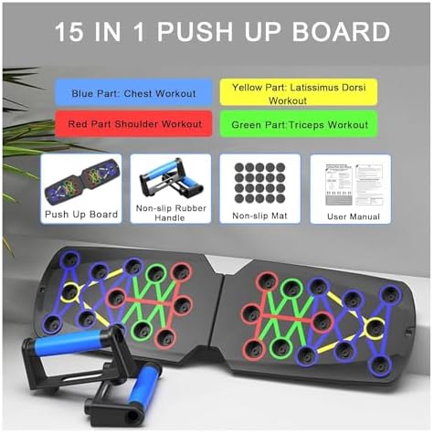 Push Up Board for Men - 15-in-1 Foldable Pushup Board with Push Up Bar, Handles & Bands, Portable Home Gym & Workout Equipment for Chest Exercise, for Teen Boys 16-18 & Gym Lovers - Image 2