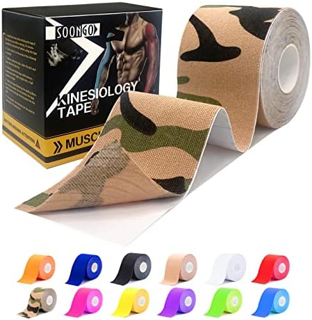 SOON GO Kinesiology Tape, 2IN x 16.4FT Uncut Athletic Tape, Waterproof Breathable Latex-Free, Muscle Recovery & Joint Support, Camo (1/2/5 Rolls) by SOON+GO
