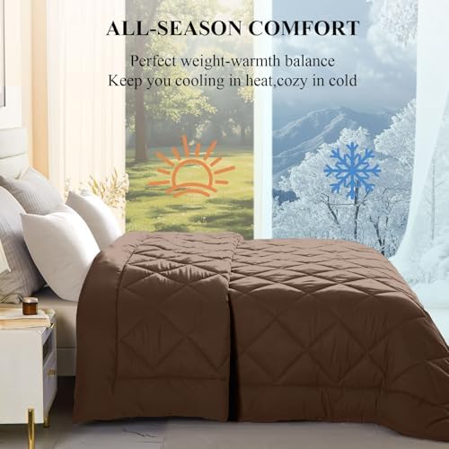 Oversized King Comforter, Extra Large King Size Comforter Oversized, All Season Soft Quilt Down Alternative Duvet Insert with 8 Corner Tabs(120x128, Brown) - Image 3
