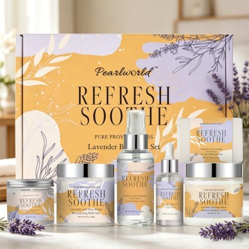 Spa Gift Set for Women, 6Pcs Lavender Bath Gift Set Home Spa Kit with Bath Salts Body Butter Shower Gel Essential Oil Candle Soap Self Care Gifts for Her Birthday Mother's Day Christmas - Image 5