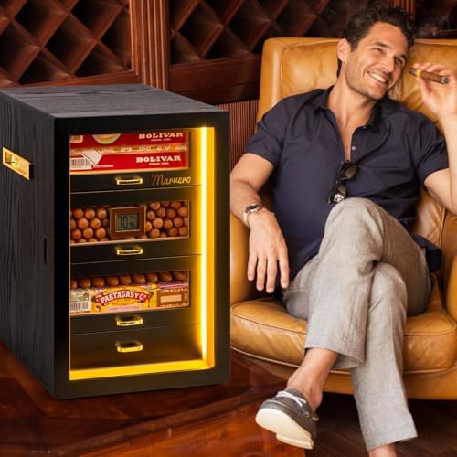 200-Count Black Cigar Humidor Cabinet with Digital Hygrometer, LED - Image 2