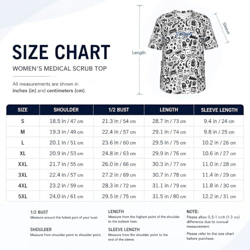 Men's Scrub Top,V-Neck Spill Wrinkle Resistant,3 Pockets-Doodle Pattern (5) - Image 5