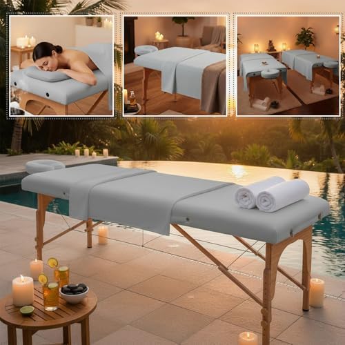 Oudain 4 Sets 3 Piece Soft Microfiber Massage Table Sheets Set Bulk Includes Massage Flat Sheet and Fitted Sheet and Face Rest Cover(Light Gray) - Image 6