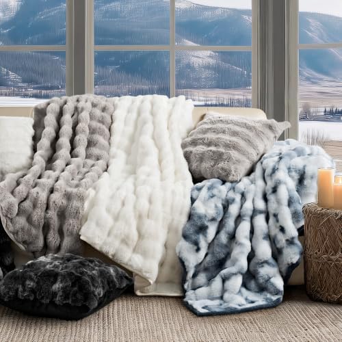 EverGrace Faux Rabbit Fur Bubble Throw Blanket, 50"x60", Bright White - Image 7