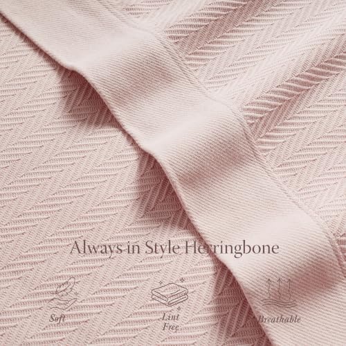 Threadmill Luxury 100% Cotton King Herringbone Blanket, English Rose - Image 5