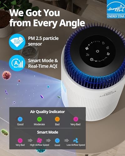 COWAY Air Purifiers for Home up to 810 ft², HEPA and Carbon Filter for Smoke, Allergies, Pet Dander, Odor, AQI Monitor, Auto Mode, Timer, Filter Indicator, Night Light, 2yr Warranty, Airmega 100 White - Image 5