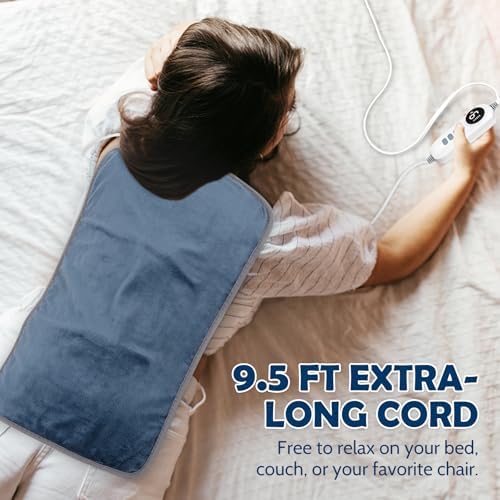 DAILYLIFF Massage Heating Pad, 12"x 24" Electric Heated Pads with Massager, 4 Massage Modes, 6 Heat Settings, 24 Relaxing Combinations, Auto-Shut Off, Dark Blue - Image 6