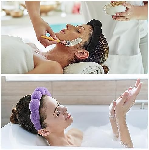 Ztomine Terry Cloth Spa Headbands for Washing Face or Facial, Set of 2, Black & Purple - Puffy Makeup Headbands for Face Washing, Mask, Skin Treatment - Image 2