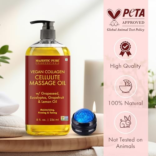 Majestic Pure Cellulite Massage Oil, Toning Body Blend, with Roller 8 Fl Oz - Image 2